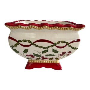 VTG Laura Ashley FTD Christmas Ceramic Planter – Holly & Berry Garland